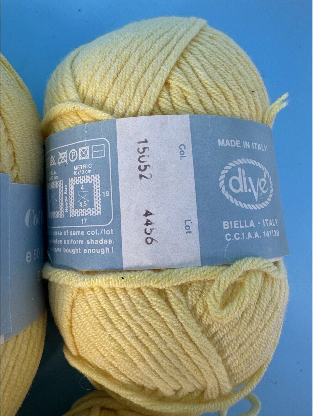 Lot 5 di.Ve Cotton Club Yarn Yellow 60% Cotton 40% Acrylic Color 15052 Lot 4456